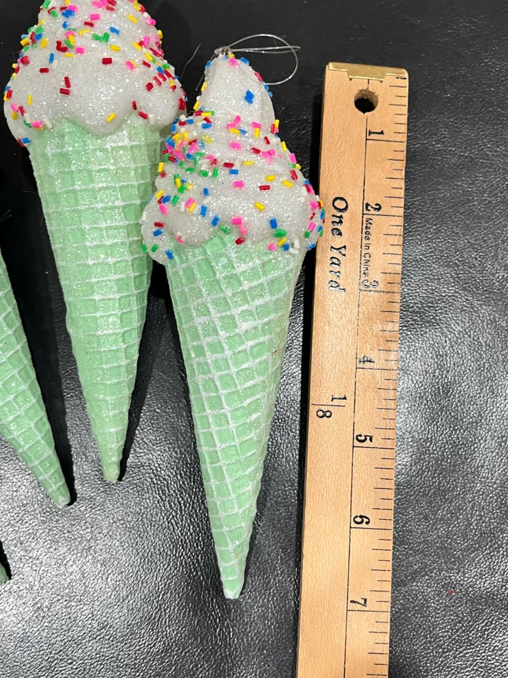 4 Pastel Mint GREEN ICE CREAM CONE DESSERT FOOD SWEET Christmas Ornaments